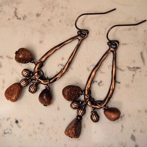 Alchemist's Artifact Natural Goldstone In Antique Weathered Copper Earrings